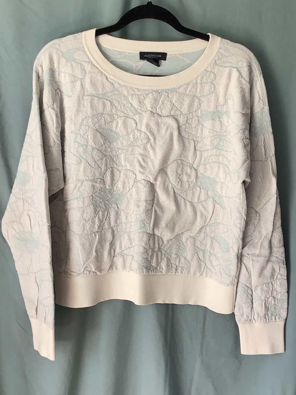 Club Monaco White Floral-Textured Crewneck Sweater